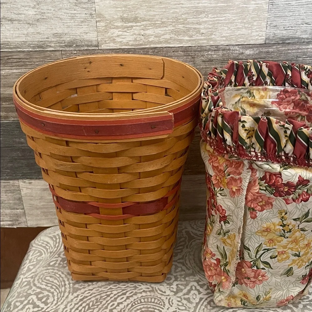 Longaberger Snapdragons flower Basket with Red Trim floral liner and protector.